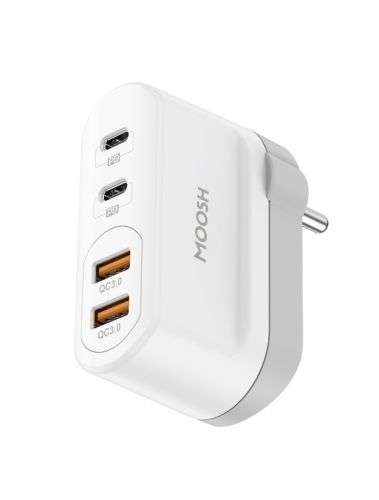 MOOSH Smart Charger 48W Power with 4 ports Dual USB-C PD & Dual USB QC Wall Adapter 48W White