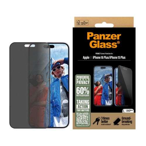 PanzerGlass® Privacy Screen Pro tector iPhone 16 Plus | Ultra-Wide Fit