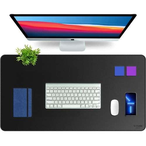 V-CUBE Designs Desk Mat|90X45cm|2.4mm Thick(Padded)|Premium Vegan Leather Laptop Mat