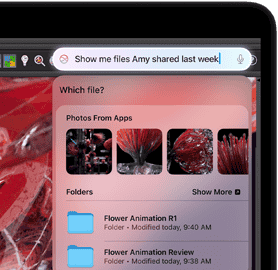 Typing a request to Siri to find files while working in the app Houdini
