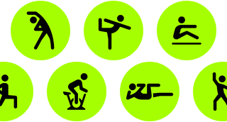 Workout app activities, including Yoga, Rower, Functional Strength Training, Indoor Cycle, and Core Training, represented by icons