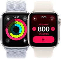 Activity ring tracking and calorie goals on two Apple Watch SE devices