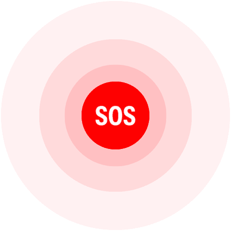 Red circle containing the word SOS, representing Emergency SOS capability