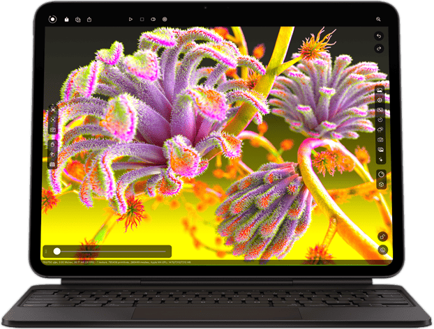 iPad Pro running a graphics-intensive app to showcase the performance of the Apple M4 chip